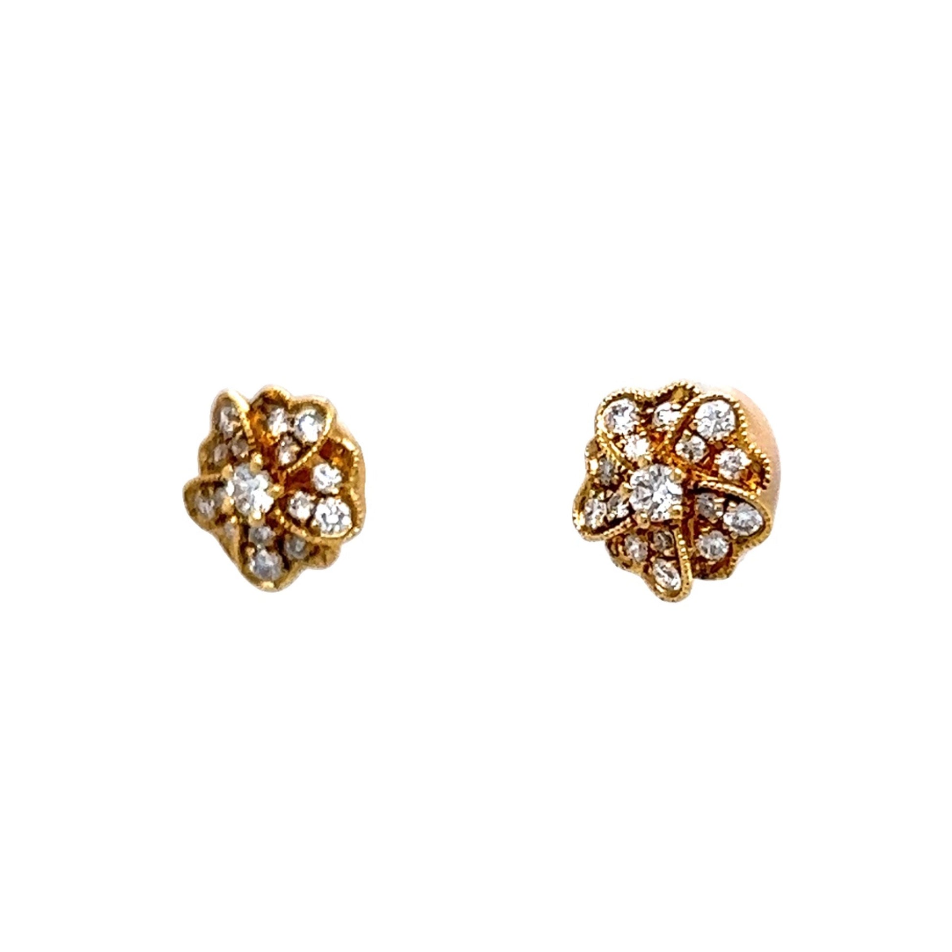 Diamond Flower Earring Studs in 18K Yellow Gold