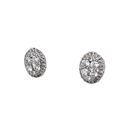 Pave Cluster Diamond Disk Earrings 14K White Gold