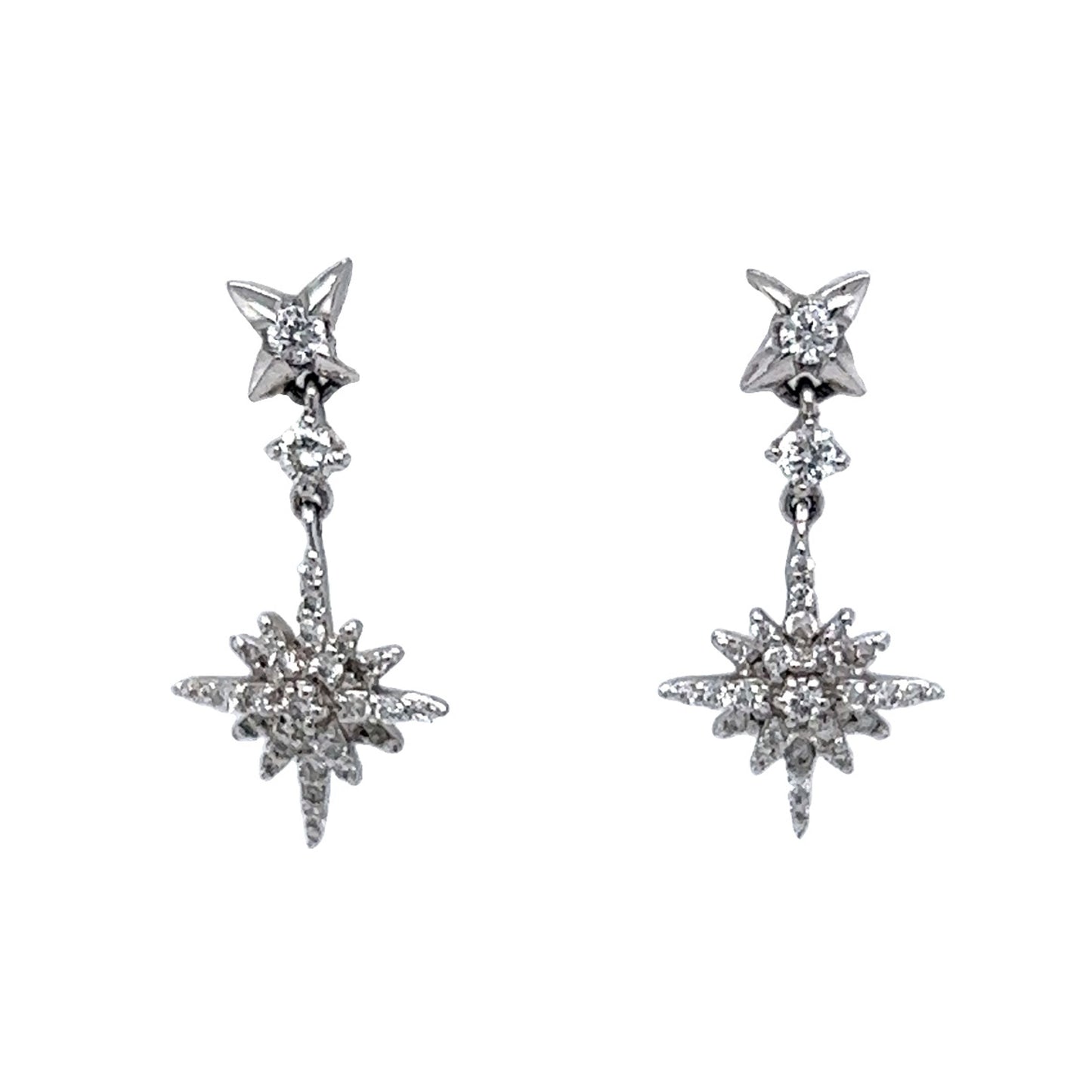 Dangle Drop Earrings Modern .31 Round Brilliant Cut Diamonds in 18k White Gold