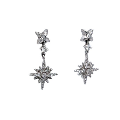Dangle Drop Earrings Modern .31 Round Brilliant Cut Diamonds in 18k White Gold