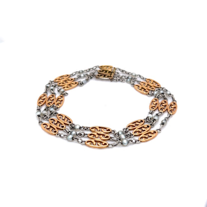 Edwardian Seed Pearl Bracelet in 18k Yellow Gold and Platinum