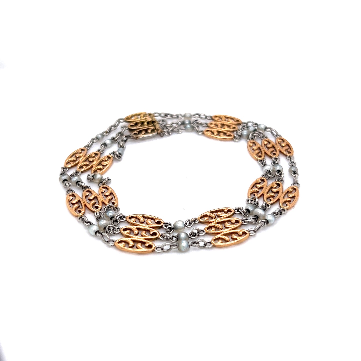 Edwardian Seed Pearl Bracelet in 18k Yellow Gold and Platinum