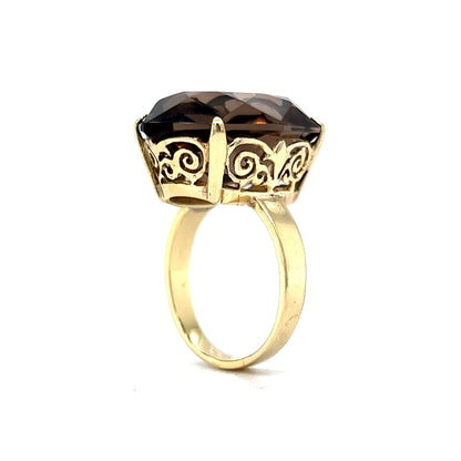 Smoky Quartz Filigree Cocktail Ring in 18k Yellow Gold