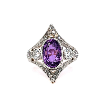 3.67 Vintage Edwardian Pink Sapphire & Diamond Right Hand Ring