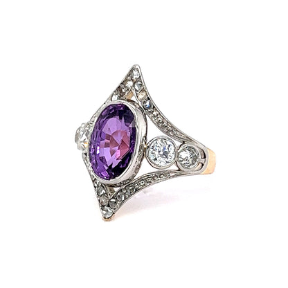 3.67 Vintage Edwardian Pink Sapphire & Diamond Right Hand Ring