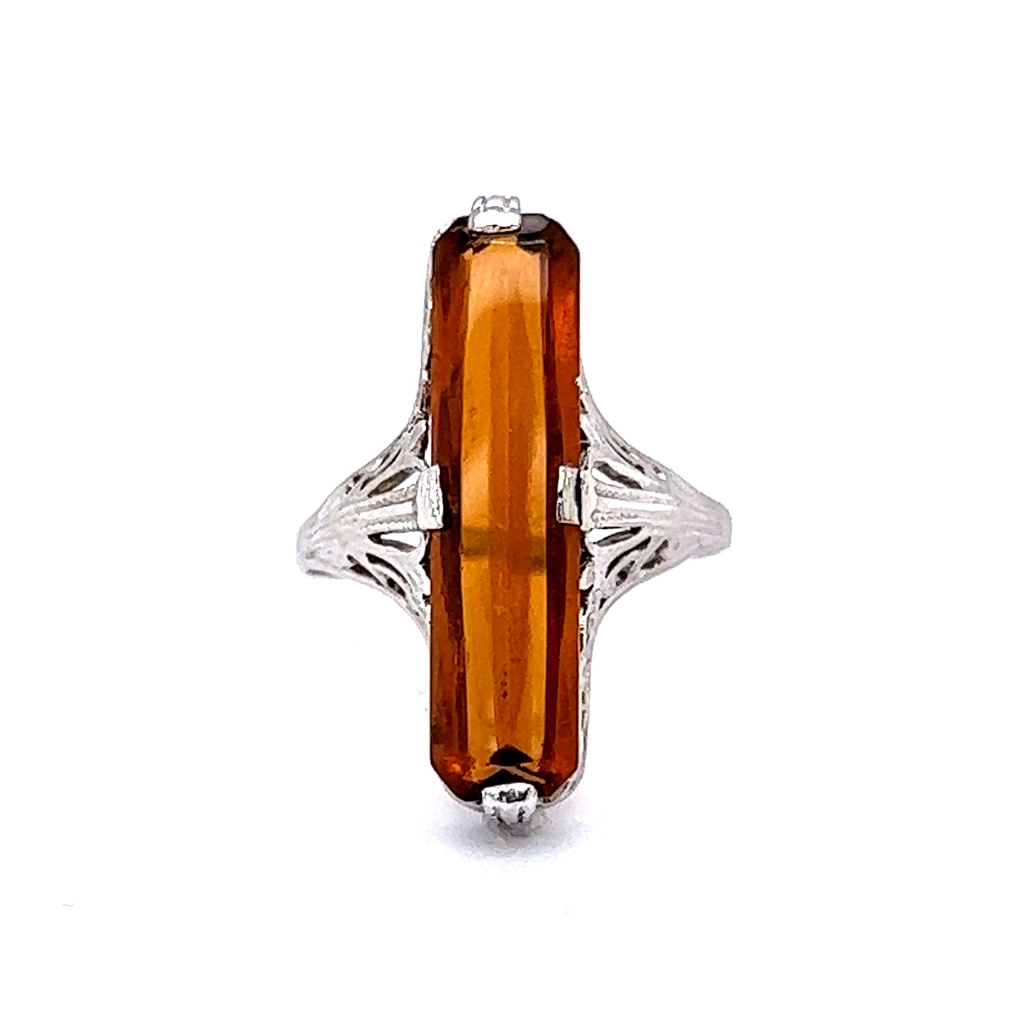 3.49 Vintage Art Deco Cabochon Cut Citrine in 14k White Gold