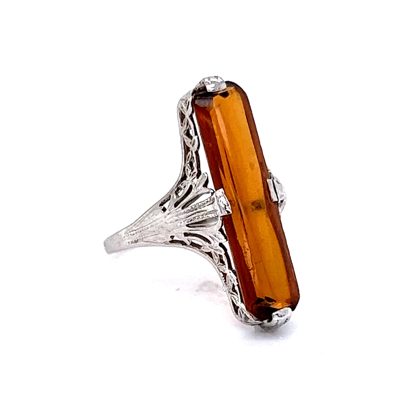 3.49 Vintage Art Deco Cabochon Cut Citrine in 14k White Gold