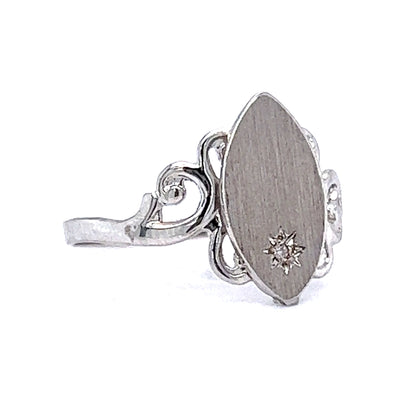 Round Brilliant Cut Diamond Signet Ring in 10k White Gold