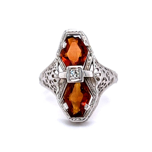 2.28 Art Deco Shield Cut Citrine Right Hand Ring in 14k White Gold