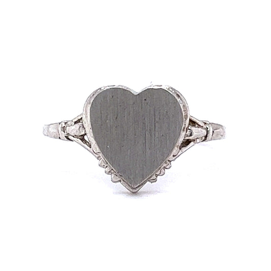 Heart Shaped Signet Ring in 14k White Gold