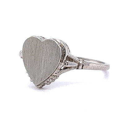 Heart Shaped Signet Ring in 14k White Gold