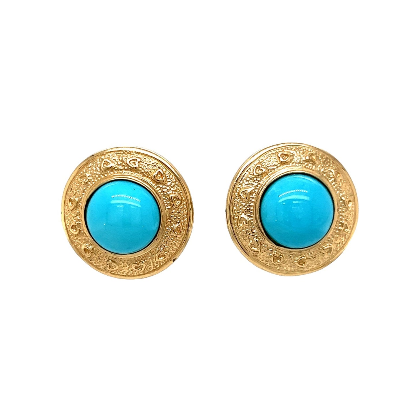 12.10 Turquoise Cabochon Earring Studs in 14k Yellow Gold