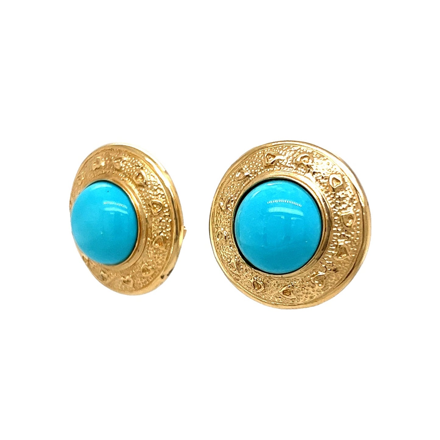 12.10 Turquoise Cabochon Earring Studs in 14k Yellow Gold