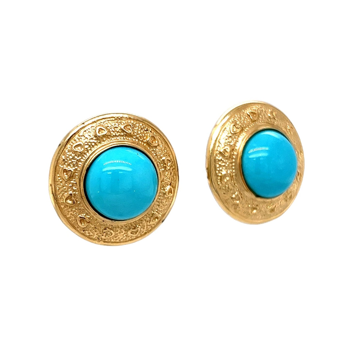 12.10 Turquoise Cabochon Earring Studs in 14k Yellow Gold