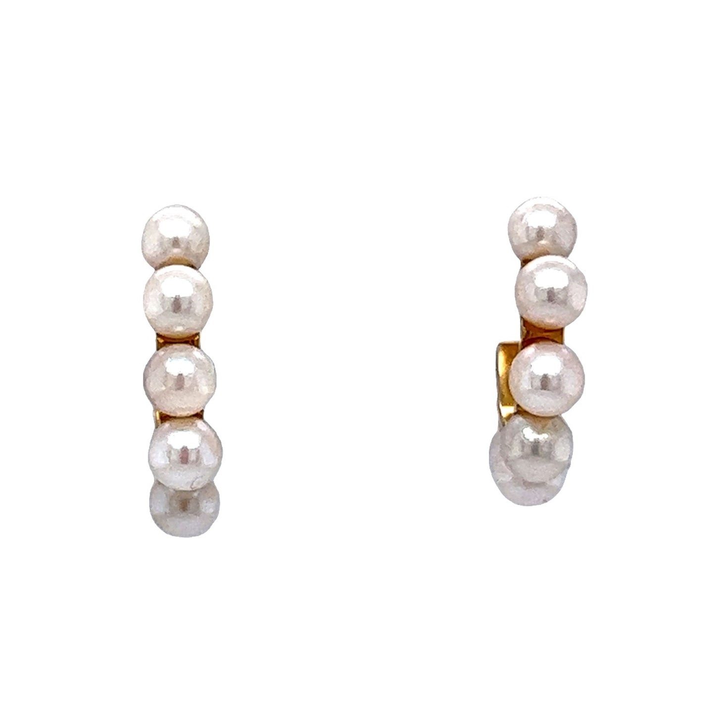 Pearl Hoop Huggie Earrings in 14k Yellow Gold