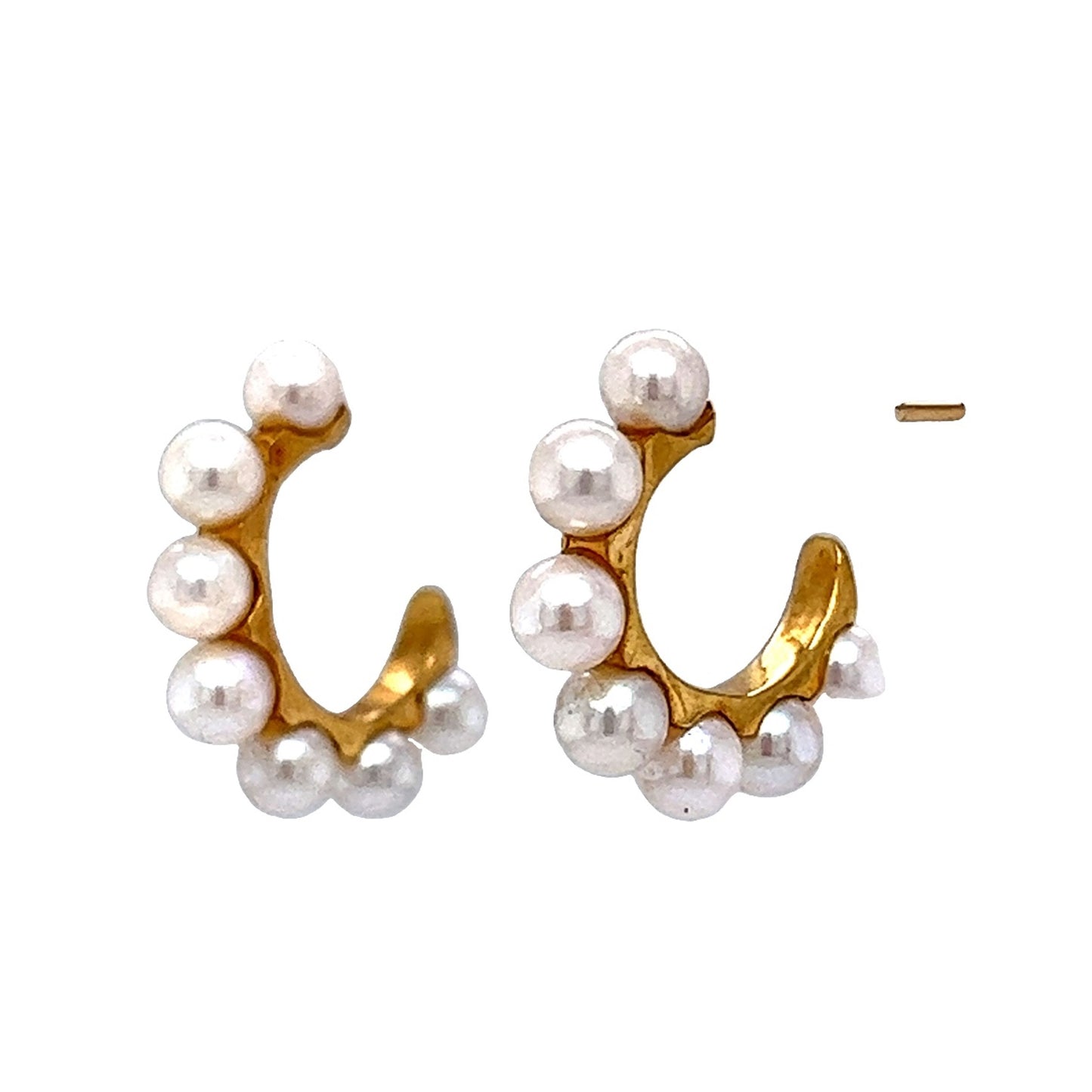 Pearl Hoop Huggie Earrings in 14k Yellow Gold