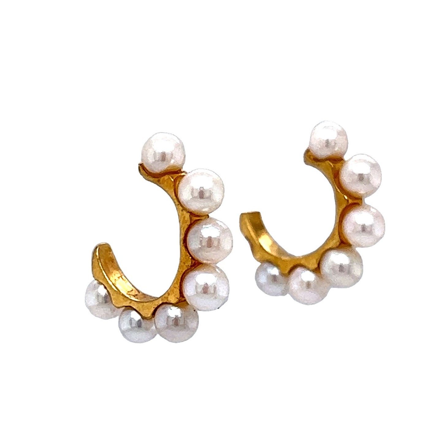 Pearl Hoop Huggie Earrings in 14k Yellow Gold