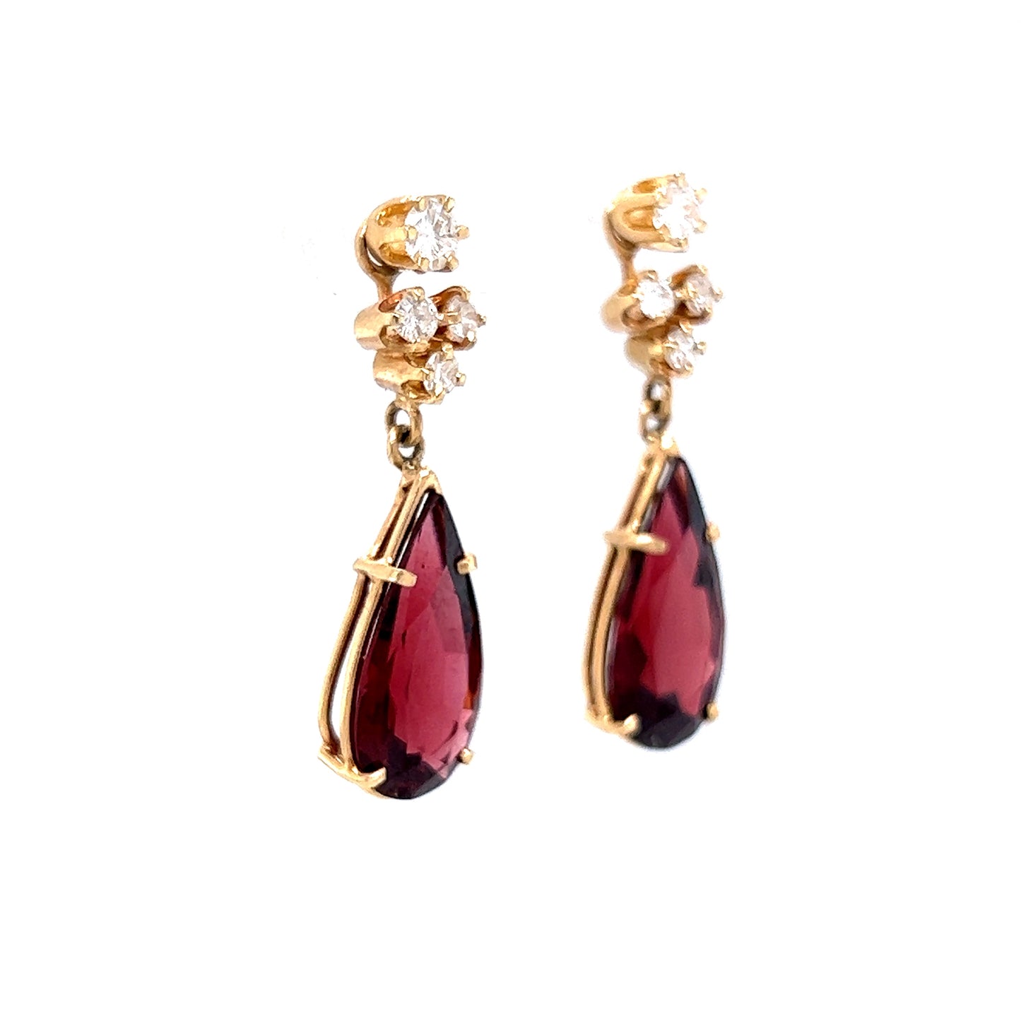 9.56 Pear Cut Garnet & Diamond Drop Earrings in 14k Yellow Gold