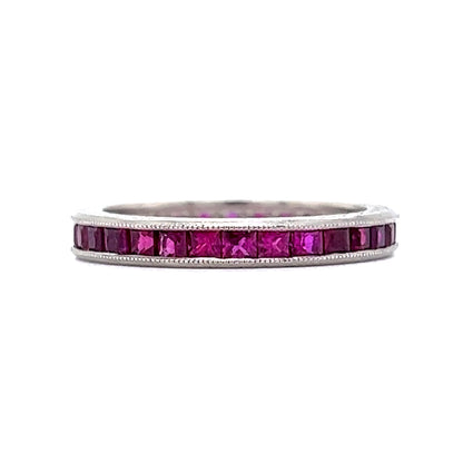 .87 Square Cut Ruby Eternity Wedding Band in Platinum