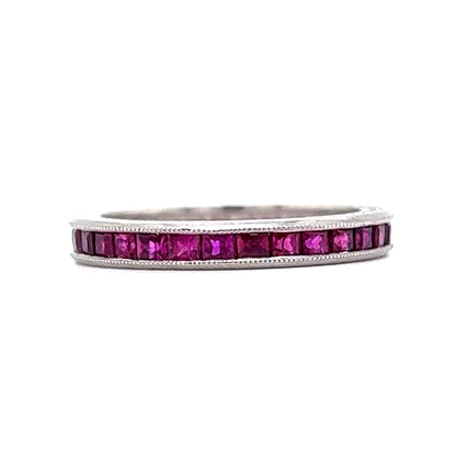 .87 Square Cut Ruby Eternity Wedding Band in Platinum