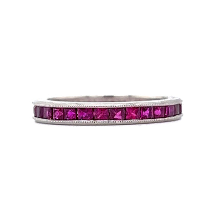 .87 Square Cut Ruby Eternity Wedding Band in Platinum