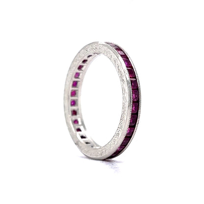 .87 Square Cut Ruby Eternity Wedding Band in Platinum