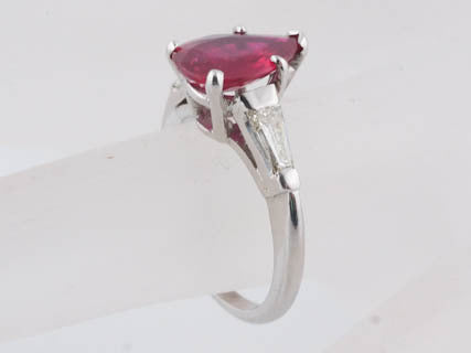 Modern Classic 2.06 Pear Shape Ruby and Diamond Ring in Platinum