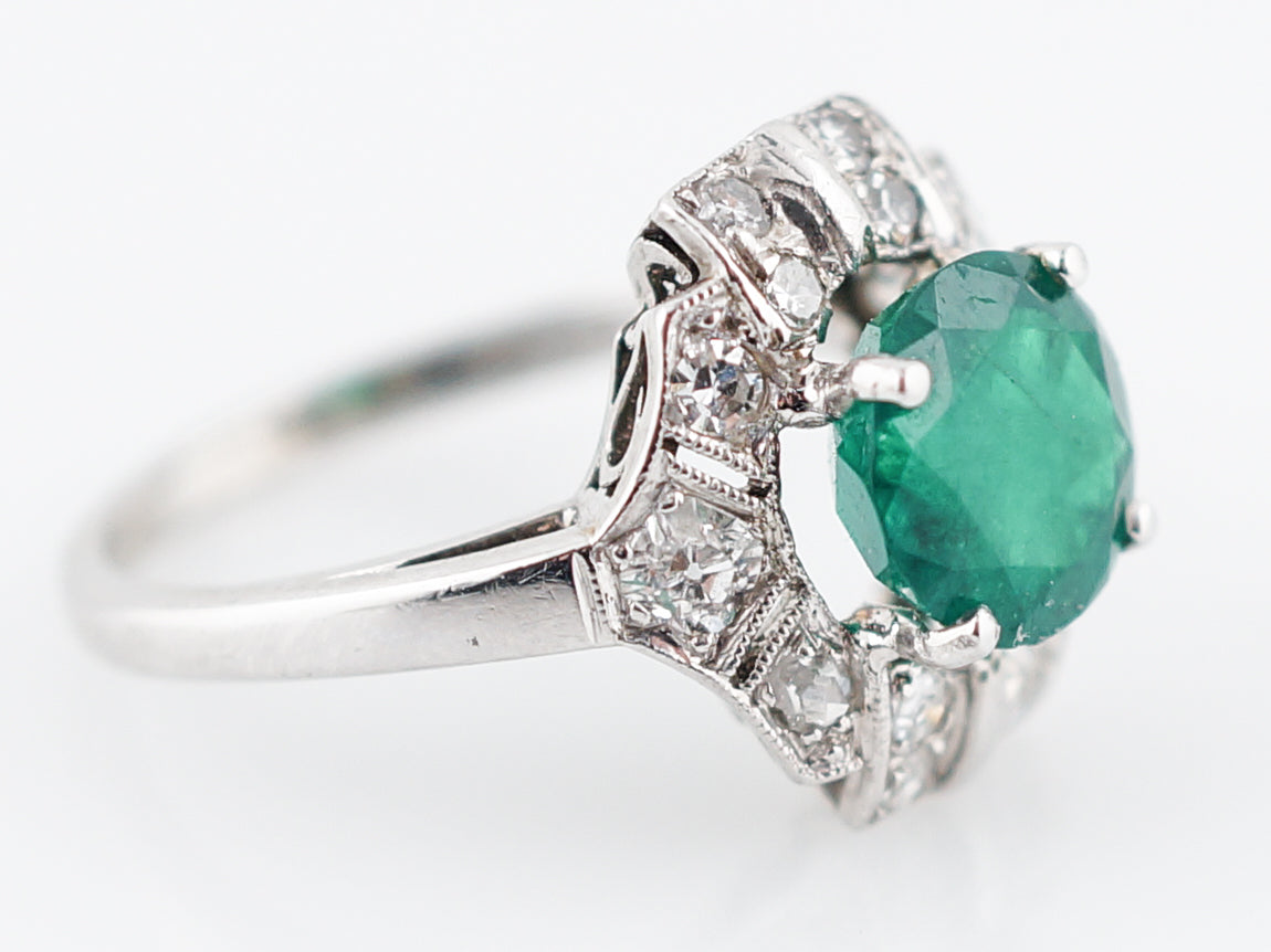 Vintage Cocktail Ring Mid-Century 1.47 Round Brilliant Cut Emerald & Diamonds in Platinum