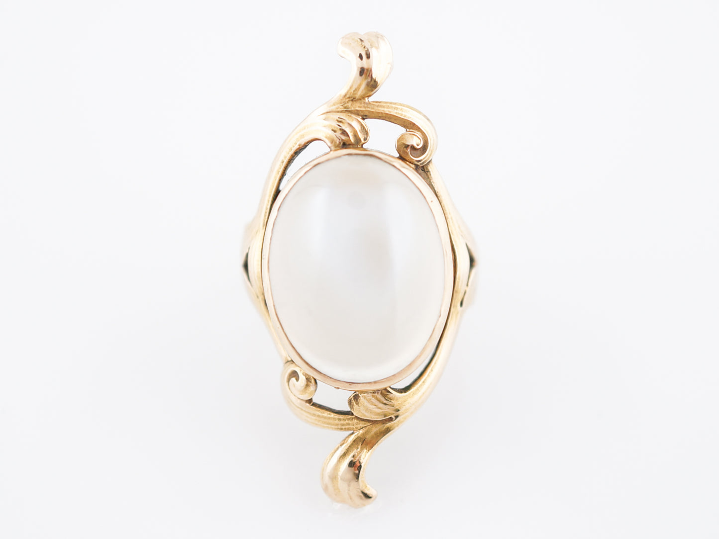 Antique Art Nouveau Cocktail Ring Cabochon Moonstone in 14k Yellow Gold