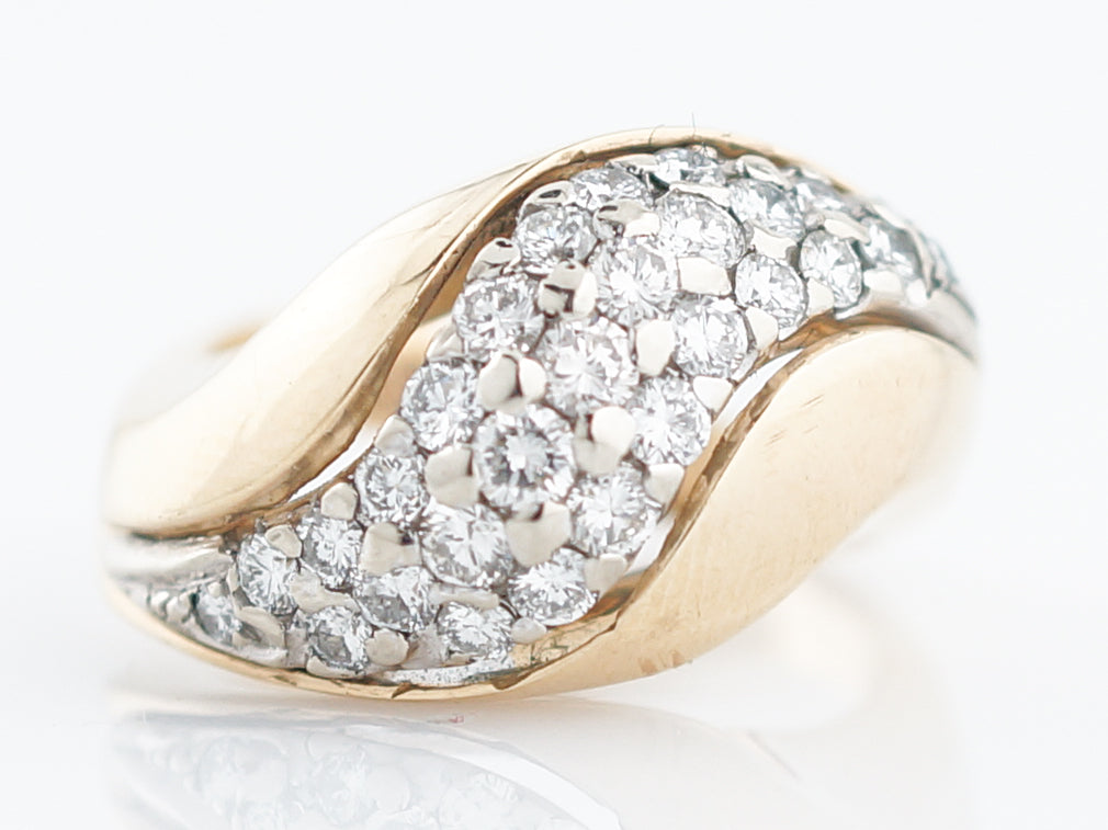 Modern Cocktail Ring 1.25 Pave Diamonds in 14K Yellow Gold