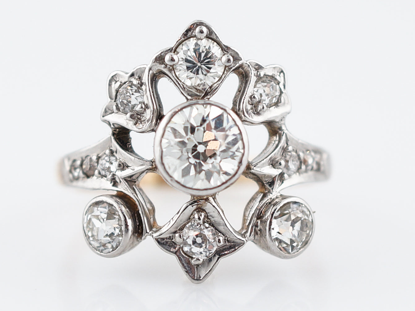 Antique Right Hand Ring Victorian .68 Old European Cut Diamond in Platinum & 14k Yellow Gold