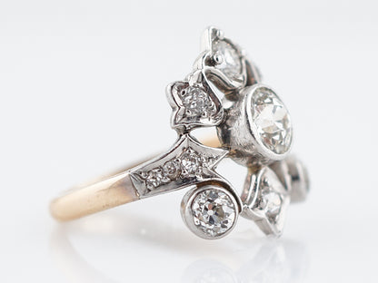 Antique Right Hand Ring Victorian .68 Old European Cut Diamond in Platinum & 14k Yellow Gold