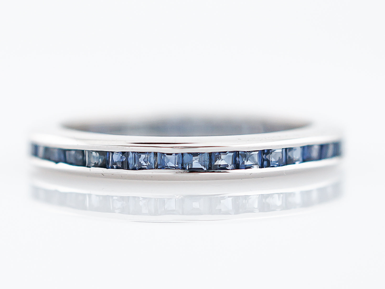 Eternity Wedding Band Modern 1.17 Square Cut Sapphire in 14k White Gold