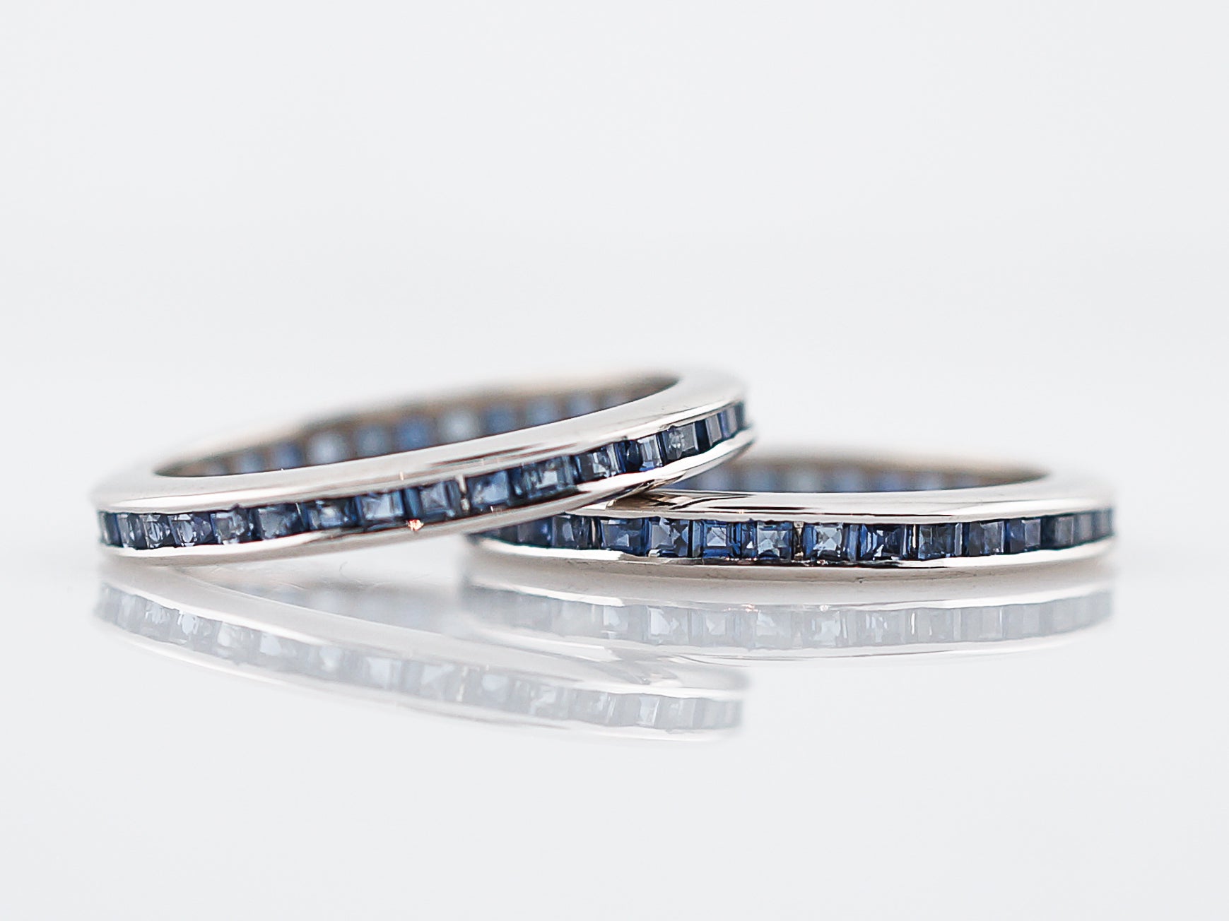 Eternity Wedding Band Modern 1.17 Square Cut Sapphire in 14k White Gold