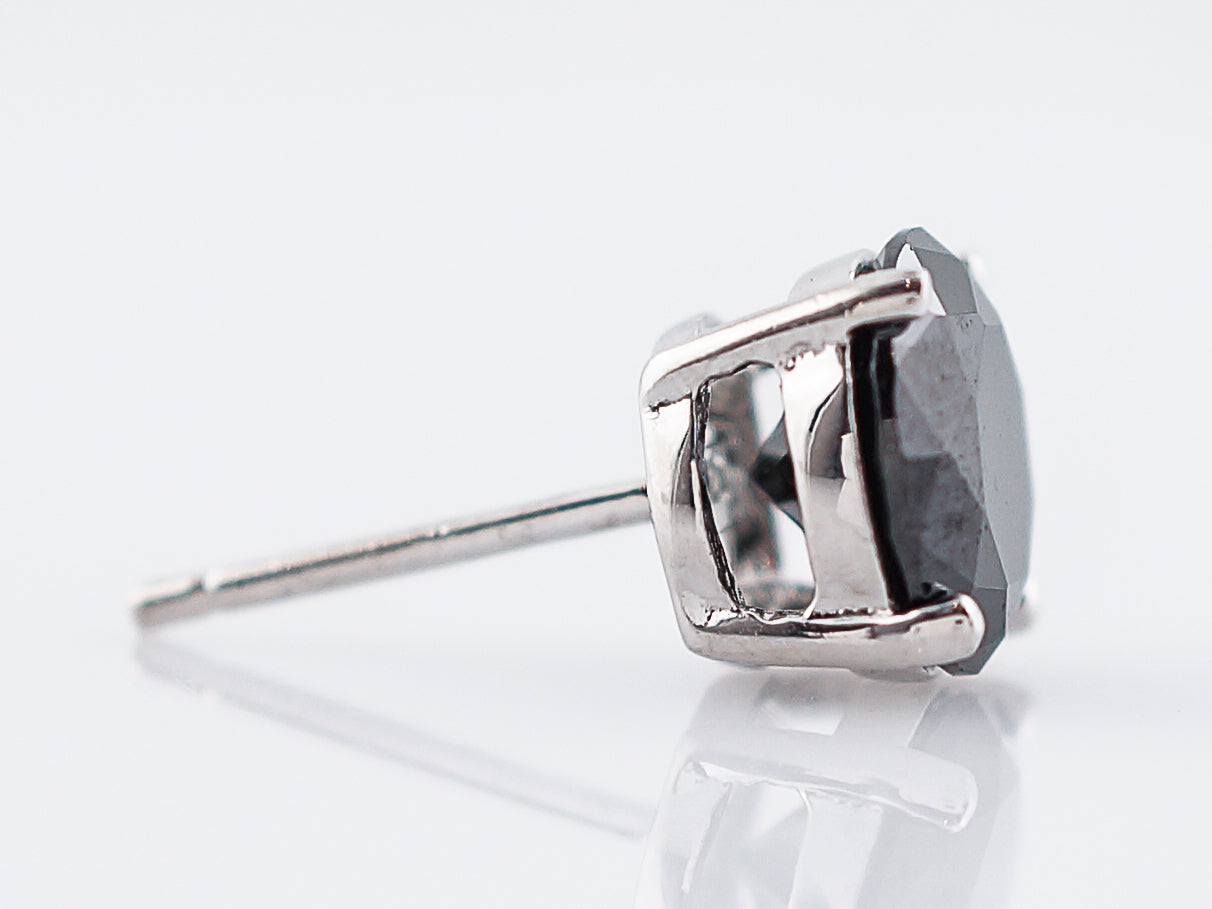 Stud Earrings Modern 5.20 Round Cut Dark Sapphire in Platinum