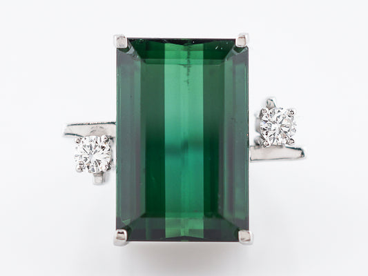 Vintage Cocktail Ring Mid-Century 12.91 Rectangle Cut Chrome Tourmaline in 14k White Gold