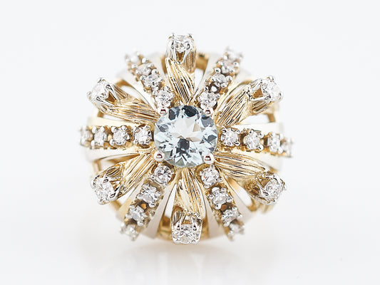 Vintage Cocktail Ring Mid-Century .58 Round Aquamarine in 14K Yellow Gold