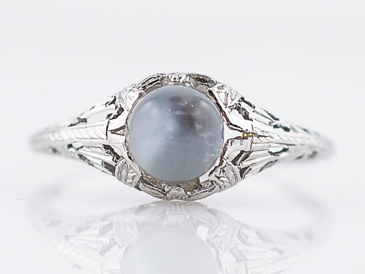 Antique Right Hand Ring Art Deco 1.65 Spheroid Cut Moonstone in 18K White Gold