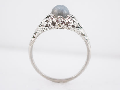 Antique Right Hand Ring Art Deco 1.65 Spheroid Cut Moonstone in 18K White Gold