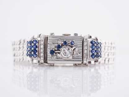 Ladies Vintage Mid-Century Watch Lucien Picard Diamond & Sapphire in 14k White Gold **sapphire count & cttw incorrect***