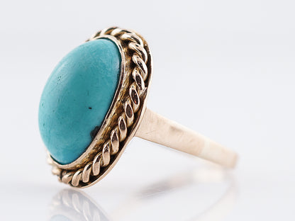 Vintage Right Hand Ring Retro 6.00 Cabochon Oval Cut Turquoise in 14K Yellow Gold