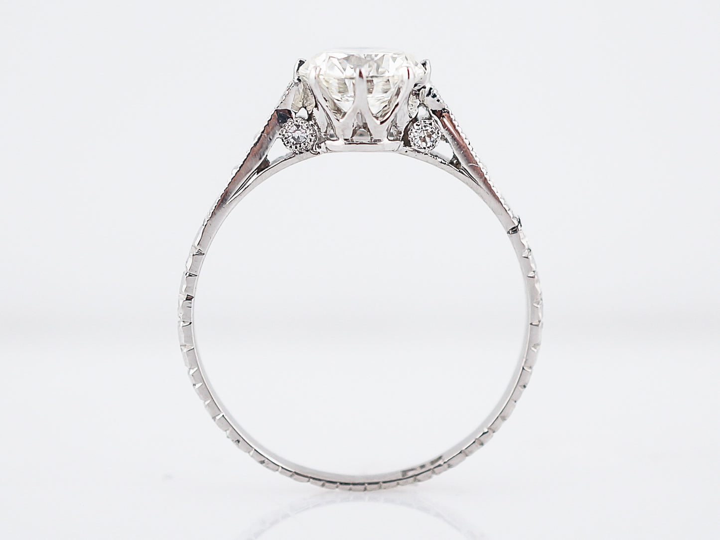 Antique Engagement Ring Art Deco 1.08 Round Brilliant Cut Diamond in 14k White Gold