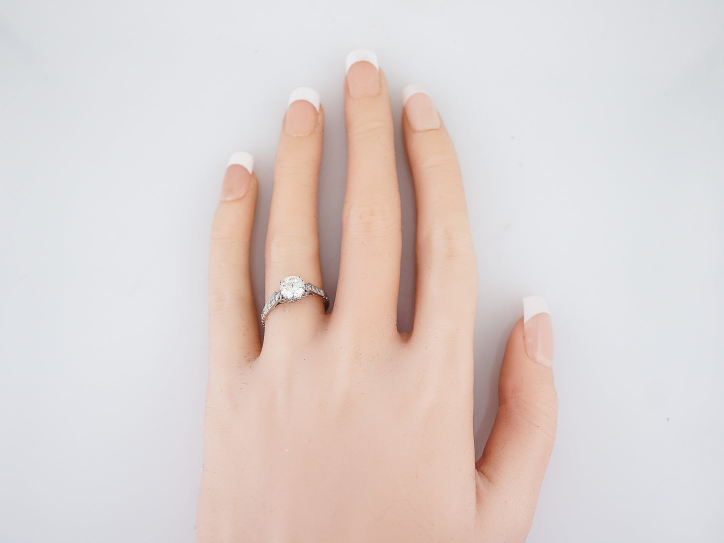 Antique Engagement Ring Art Deco 1.08 Round Brilliant Cut Diamond in 14k White Gold