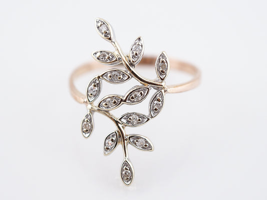 Modern Leaf Motif Ring .14 Single Cut Diamonds in 14K Rose & Yellow Gold