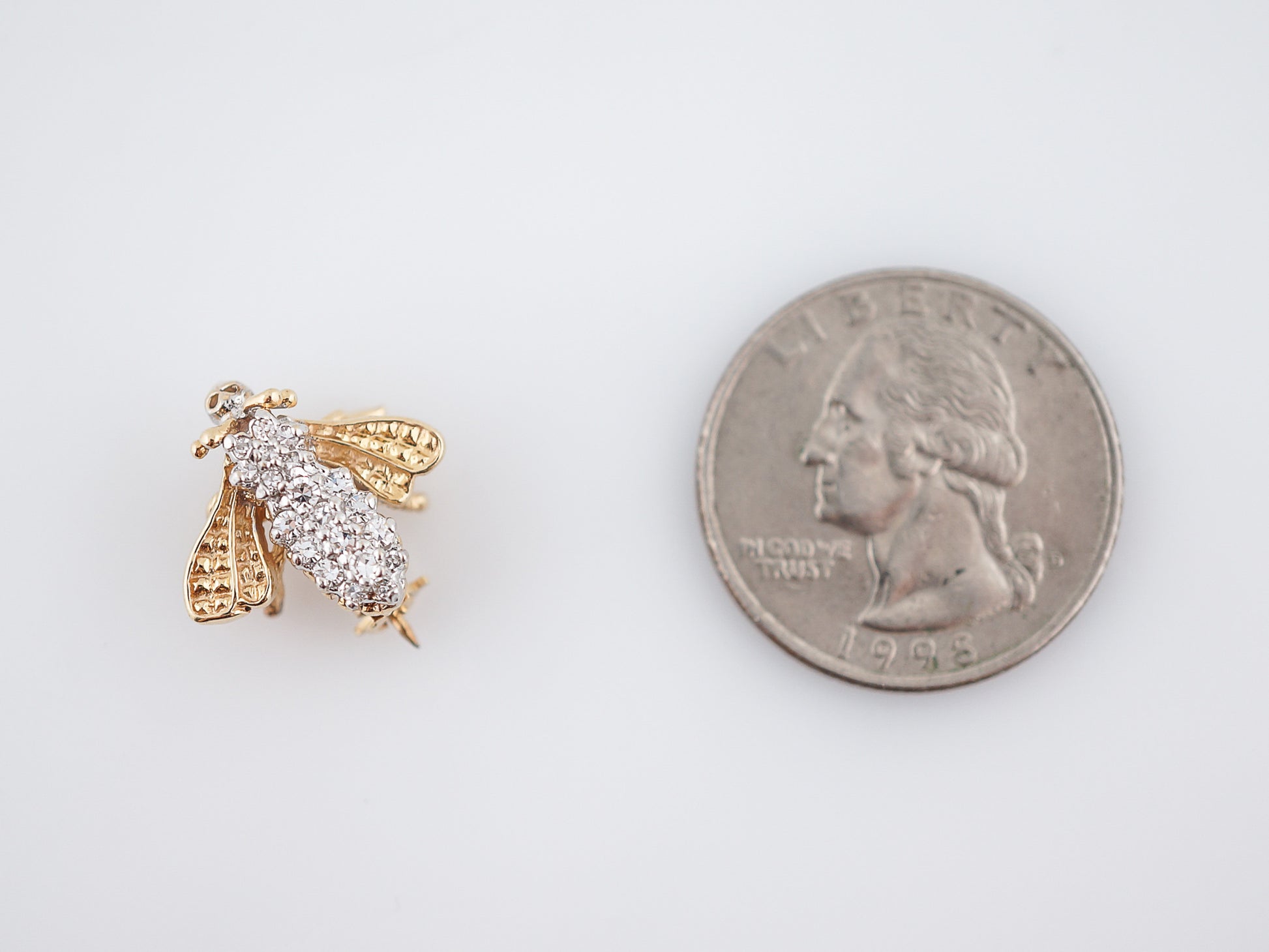 Vintage Bee Pin Mid Century .20 Round Brilliant Cut Diamonds in 14k Yellow Gold
