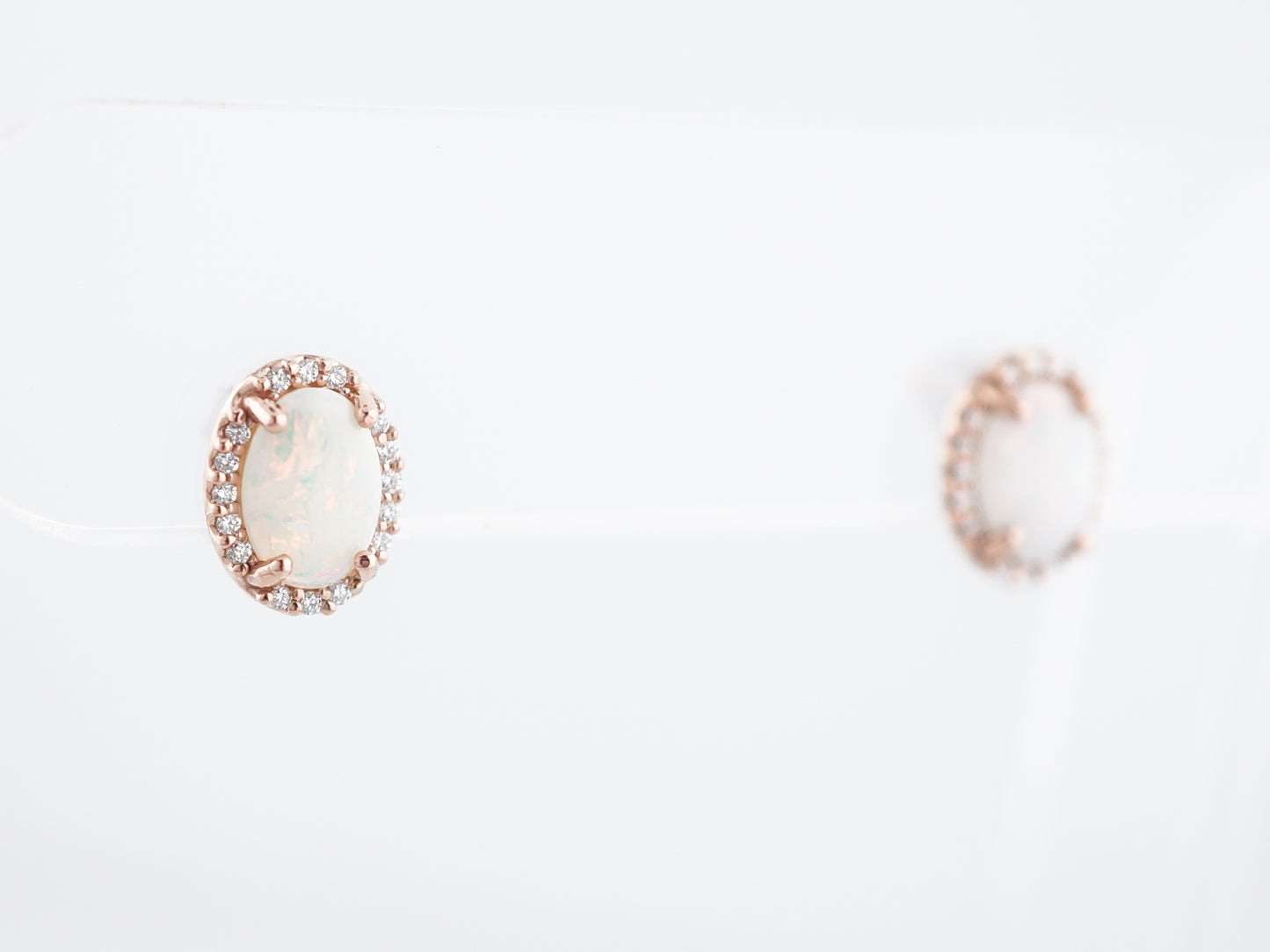 Earrings Modern 1.08 Cabochon Cut Opals in 14k Rose Gold