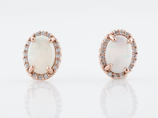 Earrings Modern 1.08 Cabochon Cut Opals in 14k Rose Gold