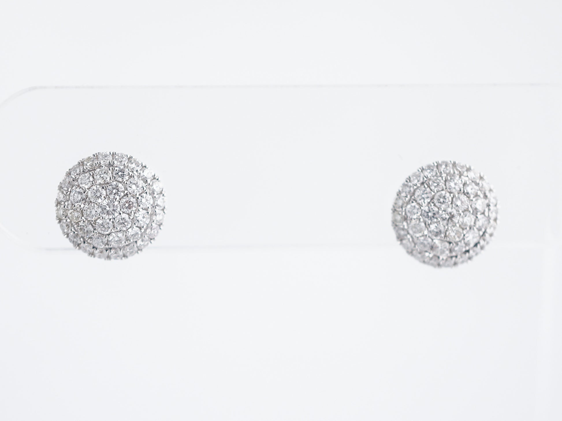 Pave Disc Earrings Modern 1.00 Round Brilliant Cut Diamonds in 14k White Gold