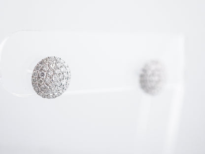 Pave Disc Earrings Modern 1.00 Round Brilliant Cut Diamonds in 14k White Gold
