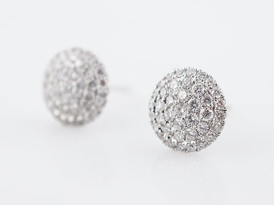 Pave Disc Earrings Modern 1.00 Round Brilliant Cut Diamonds in 14k White Gold